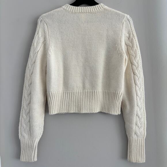 MONKL Cable Knit Cardigan Sweater Ivory with Button Detail Women's Size Small - Picture 9 of 10